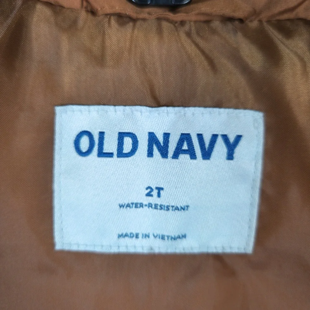 Old Navy Kids Brown Puffer Vest Water Resistant Pockets Size 2T